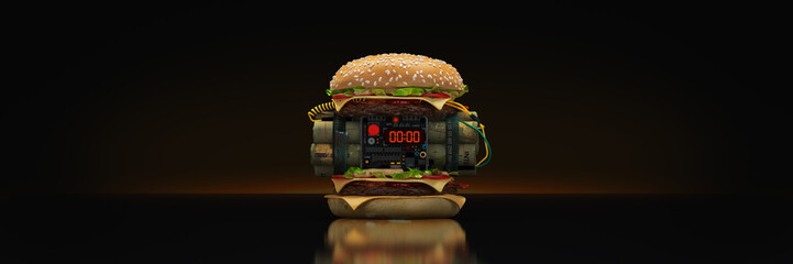 burger with explosive. 3d rendering