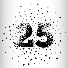 Broken numbers 25. Explosion effects. Vector and illustration.