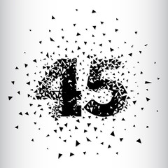 Broken numbers 45. Explosion effects. Vector and illustration.