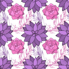 Vector Succulents floral botanical flower. Engraved ink art. Seamless background pattern.