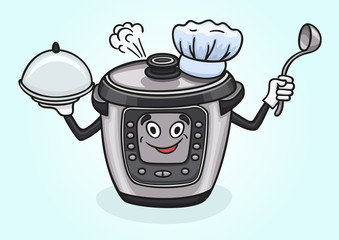 Cartoon multicooker prepared for the next portion of food.