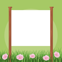 Blank sign in floral garden