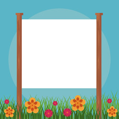 Blank sign in floral garden