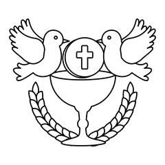 first communion in chalice with doves