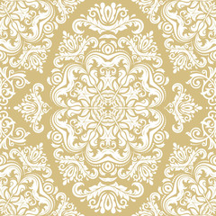 Classic seamless vector pattern. Damask orient ornament. Classic vintage golden and white background. Orient ornament for fabric, wallpaper and packaging