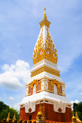 Naklejka premium Wat Phra That Phanom, the public temple as sacred precinct of Buddhist religion that renovate the first time about year 1693AD (not clearly in year build) located in Nakhon Phanom Province, Thailand