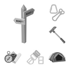 Vector illustration of mountaineering and peak sign. Set of mountaineering and camp stock vector illustration.