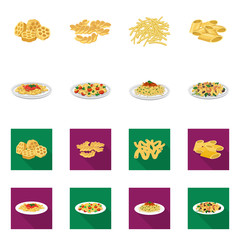 Vector design of pasta and carbohydrate icon. Collection of pasta and macaroni stock vector illustration.