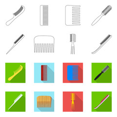 Vector illustration of brush and hair icon. Set of brush and hairbrush stock vector illustration.