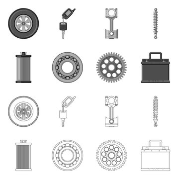 Isolated object of auto and part logo. Collection of auto and car stock vector illustration.