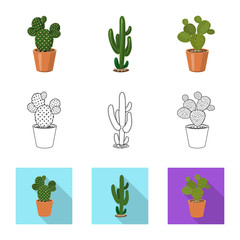 Vector design of cactus and pot symbol. Collection of cactus and cacti vector icon for stock.