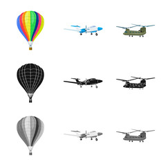 Isolated object of plane and transport icon. Set of plane and sky vector icon for stock.