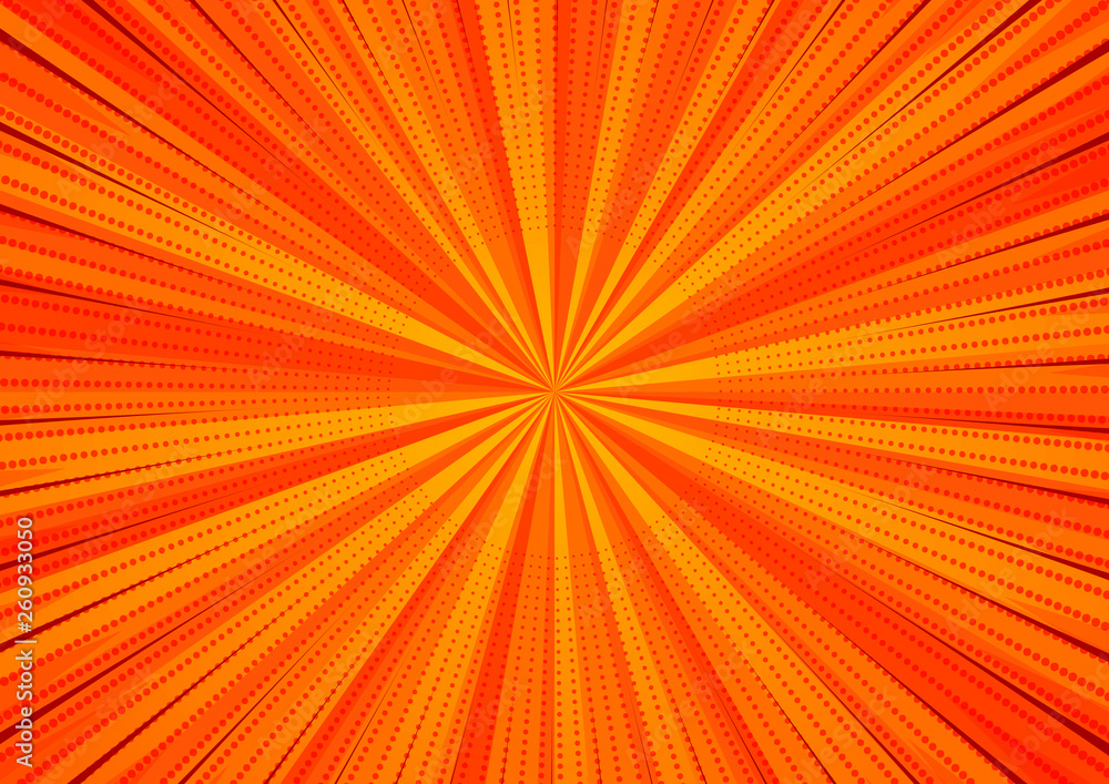Poster abstract comic orange background for style pop art design. retro burst template backdrop. light rays