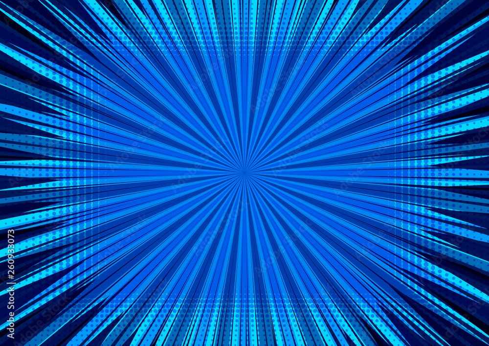 Poster abstract comic blue background for style pop art design. retro burst template backdrop. light rays e
