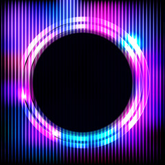 Colorful neon round frame on a dark background, vector abstract illustration.