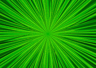 Obraz premium Abstract comic green background for style pop art design. Retro burst template backdrop. Light rays effect. Vintage comic book style, halftone modern print texture, vector.