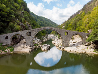 Fototapeta na wymiar Devil's Bridge or Dyavolski most in the Rhodope Mountains, Bulgaria. Aerial drone view