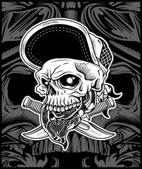 The skull head wearing bandana and hat, for t-shirt design artwork art print or underground music scene graphic needed - Vector