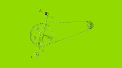 Lime Green Bicycle Cranks Chain an Peddles 3d illustration 3d render