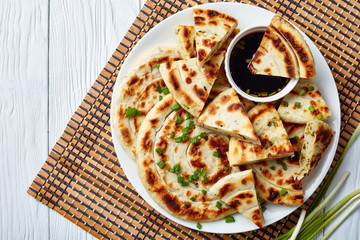 close-up of  hot Chinese green onion Pancakes