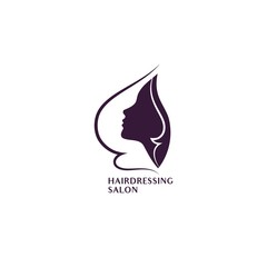 Minimalist Woman Face Profile with Hair Waves. Abstract Female Head Silhouette. Hairdressing Salon Symbol Concept.