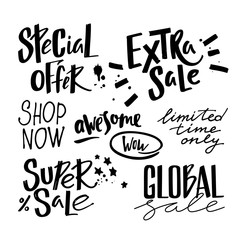 Vector Handwritten Sale Phrases in Grunge Style. Short Promotional Phrases