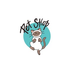 Cute Smiling Siamese Cat. Vector Illustration for Pet Shops, Kitten Food, Animal Shelters or Vet Clinics