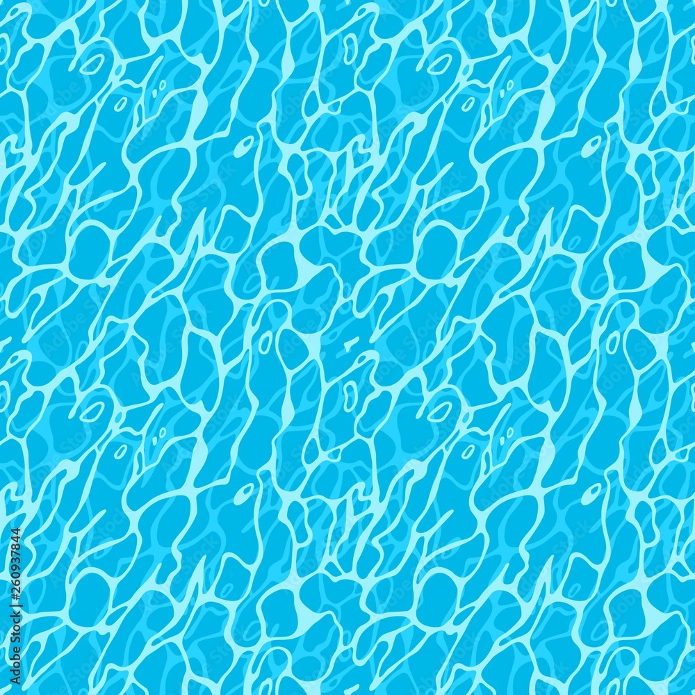 Poster Azure Seamless Pattern with Shining Water Surface. Vector Sea Ripple. Abstract Blue Waves Background