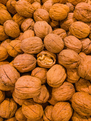 Natural walnut background pattern texture. Abstract walnuts heap pattern background.