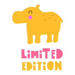 Cute hippo limited edition. Hand drawn vector icon illustration design in scandinavian, nordic style. Best for nursery, childish textile, apparel, poster, postcard.