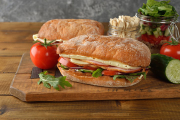Ciabatta sandwich with arugula