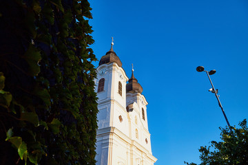Towers of the famous Benedictine Monastery of Tihany (Tihany Abbey) in a summer evening
