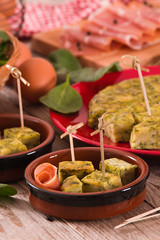 Spanish omelette with spinach.