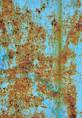 old rusty metal surface with cracked faded paint