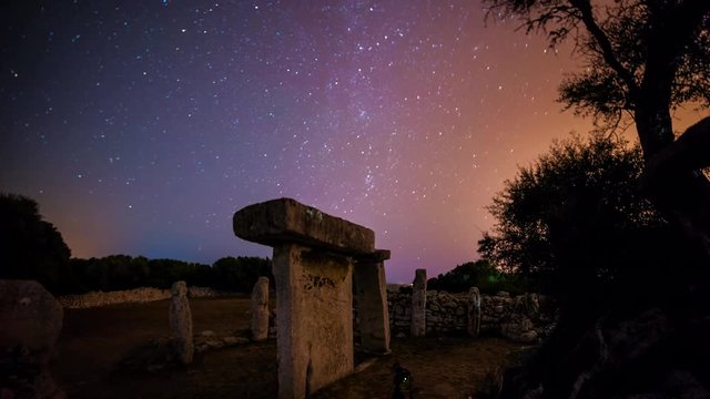 Night timelapse in Talati de Dalt ancient ruin, Minorca