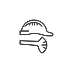 Safety helmet and face mask line icon. linear style sign for mobile concept and web design. Hard hat and a half mask respirator outline vector icon. Symbol, logo illustration. Pixel perfect vector