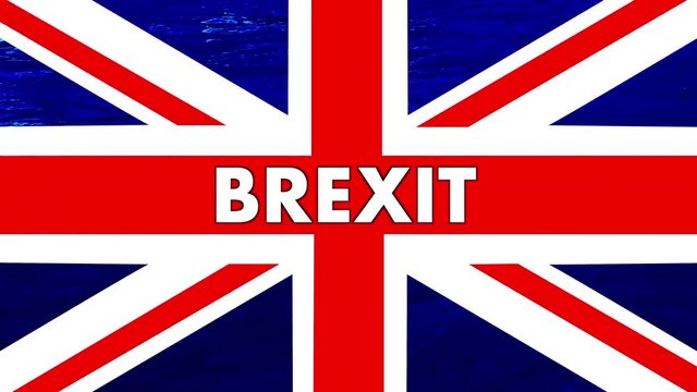 Union jack flag with the word 'Brexit' on water flowing in the background. 4k