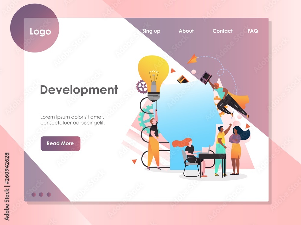 Poster development vector website landing page design template