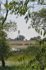Water Tower and Lake background
