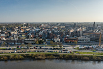 Panoramic view of Dendermonde, Belgium, over the Scheldt river and the Noordlaan street