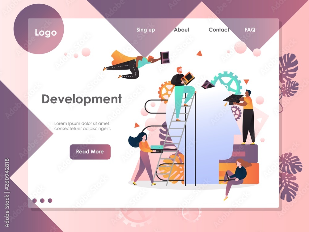 Poster development vector website landing page design template