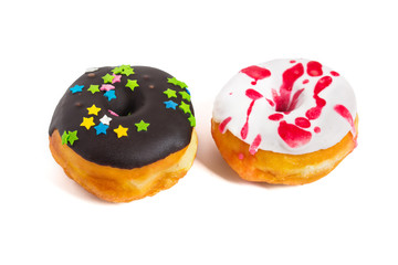 Tasty glazed donuts isolated on white background