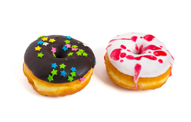 Tasty glazed donuts isolated on white background