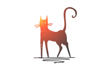 Cat, black, Halloween, holiday, magic concept. Hand drawn isolated vector.