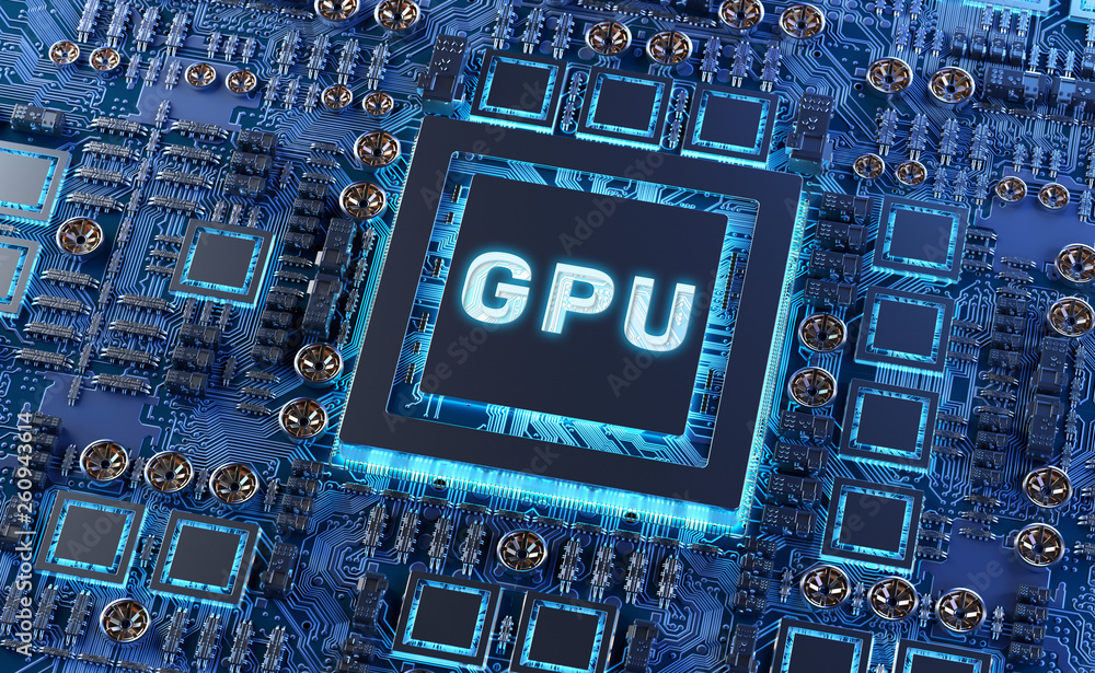 Poster close-up view of a modern gpu card with circuit 3d rendering