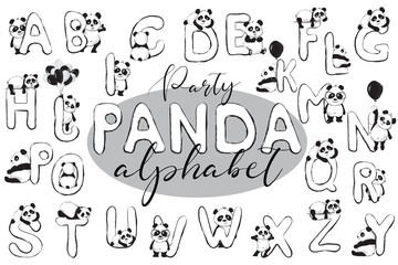 Panda bears cute English alphabet with animals A-Z Vector © EvgeniiasArt