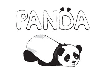 hand drawing panda rest under the text