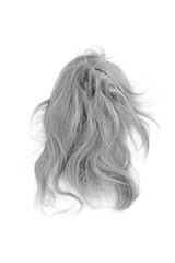 Very disheveled gray hair isolated on white background. Bad hair day clipart. Back view
