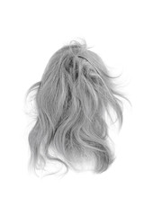 Naklejka premium Very disheveled gray hair isolated on white background. Bad hair day clipart. Back view
