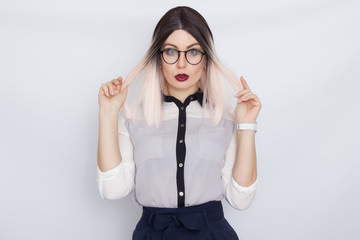 Image of beautiful business woman wearing glasses